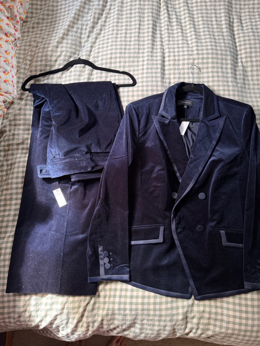 Talbots Velvet Double-Breasted Blazer and Matching Trousers - Dark Blue